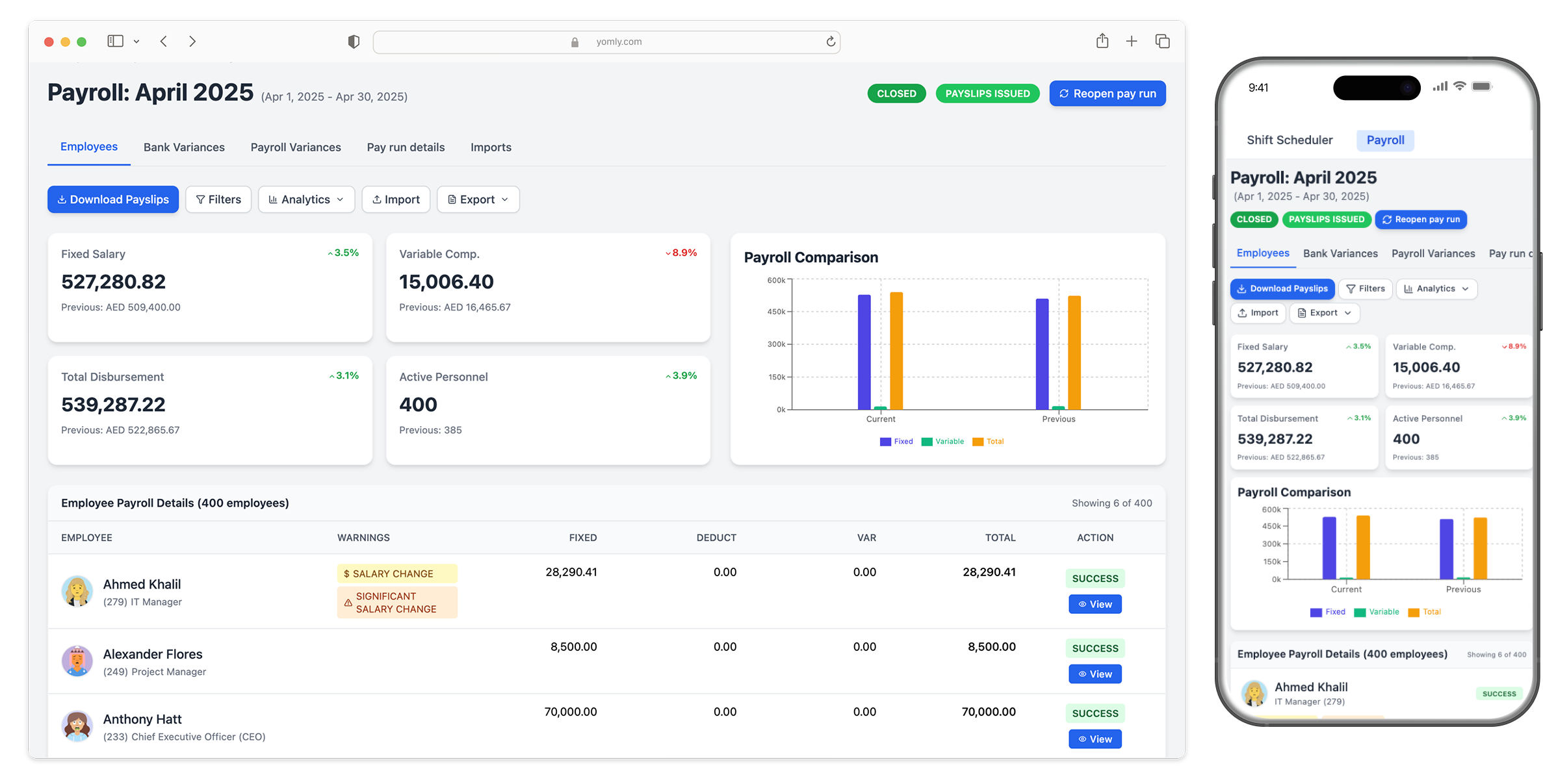 Yomly payroll management dashboard