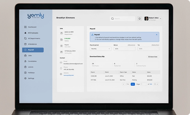 Yomly HR and payroll platform interface
